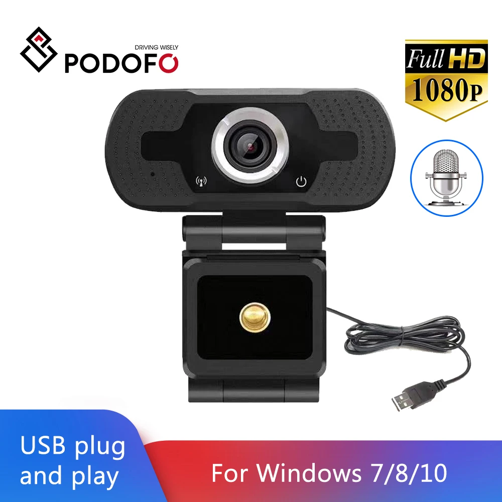 Веб камера Podofo Full HD 1080p USB веб со встроенным микрофоном для ноутбука и ПК