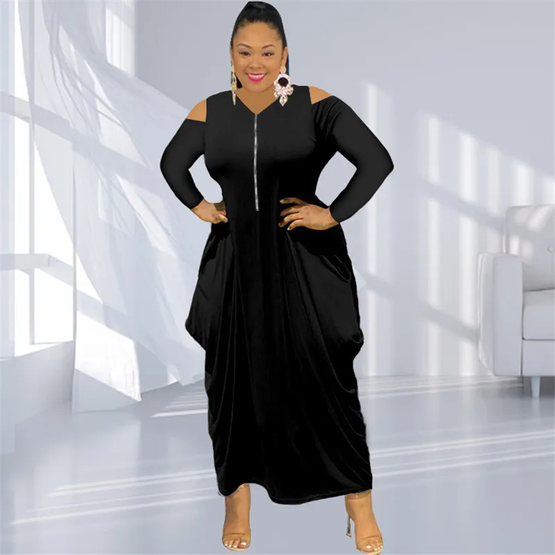 

Женское длинное платье с открытыми плечами, повседневное свободное платье-макси на молнии с разрезом, Размер 5XL, 2021