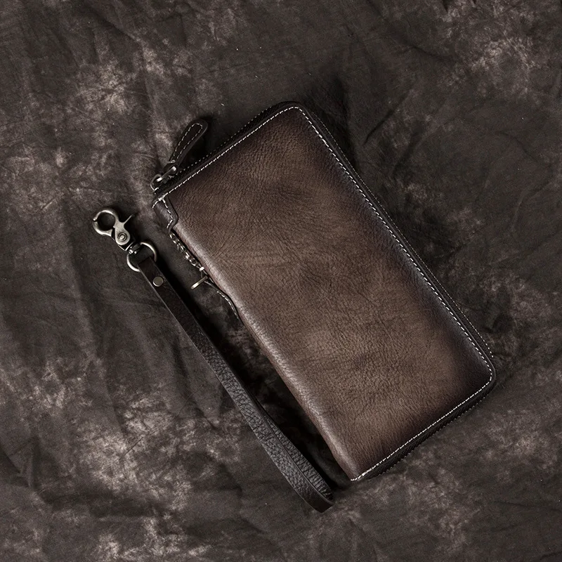 Retro MEN'S Wallet Long Zipper Genuine Leather Clutch Bag Multi-functional Cowhide Youth Men's | Багаж и сумки