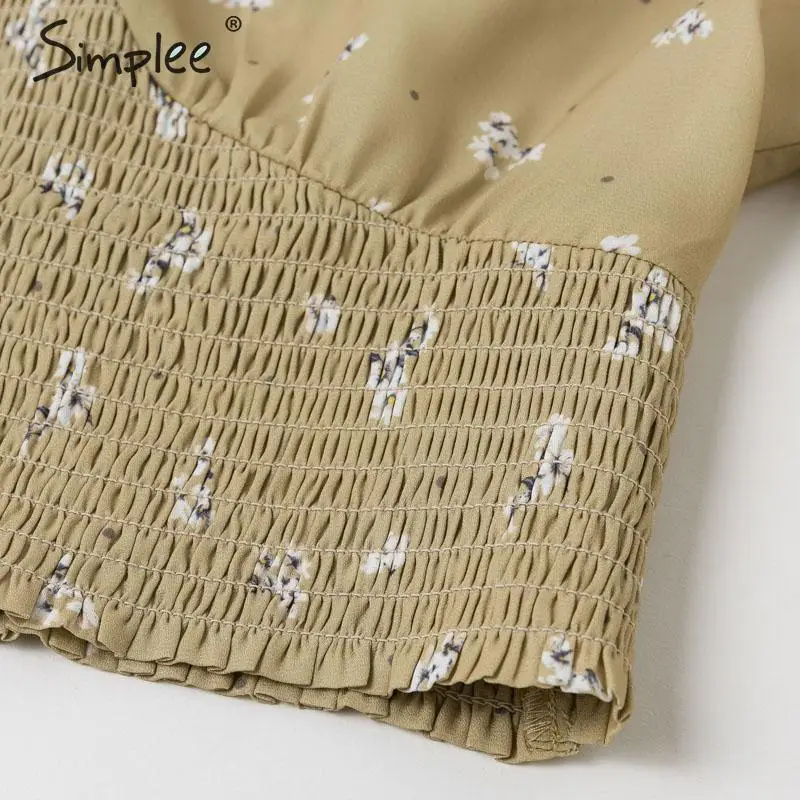 Женская винтажная блузка Simplee с длинным рукавом глубоким вырезом и цветочным