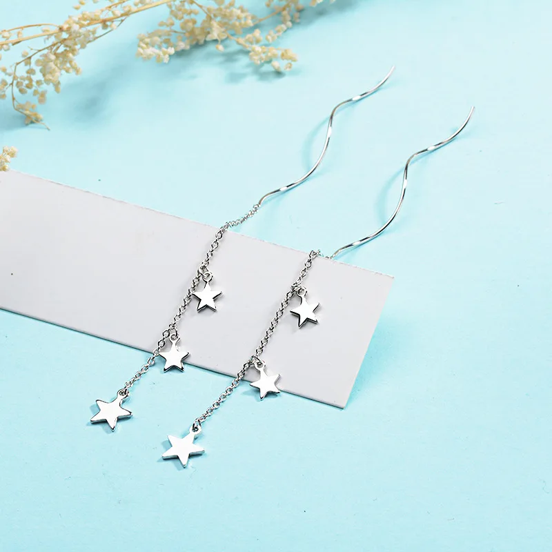 

925 Sterling Silver Tassel Star Earring boucle d'oreille Long Drop Earring for Women Fashion Jewelry eh1435