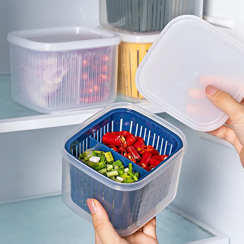 

Two-layer Mini Refrigerator Organizer Kitchen Fridge Storage Box Drain Sealed Container Crisper Debris Fridge Storage Boxes Tray