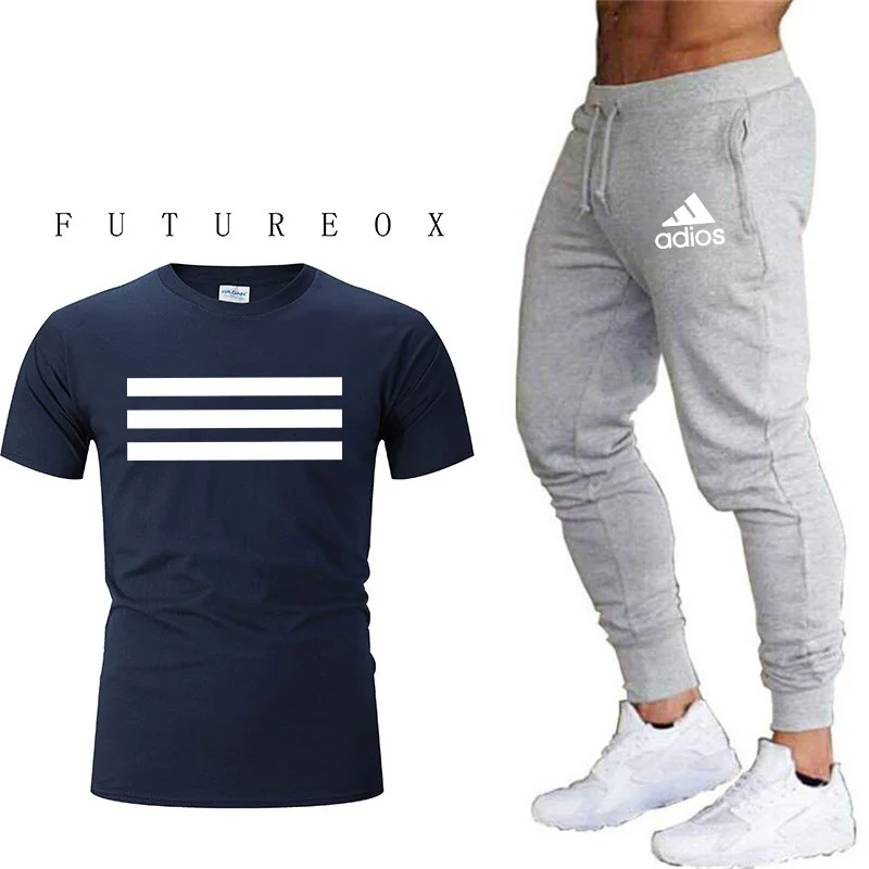 

2021 ad1das summer men's T-shirt suit 2-piece suit men's sportswear suit sports fitness printing short sleeve + men's pants