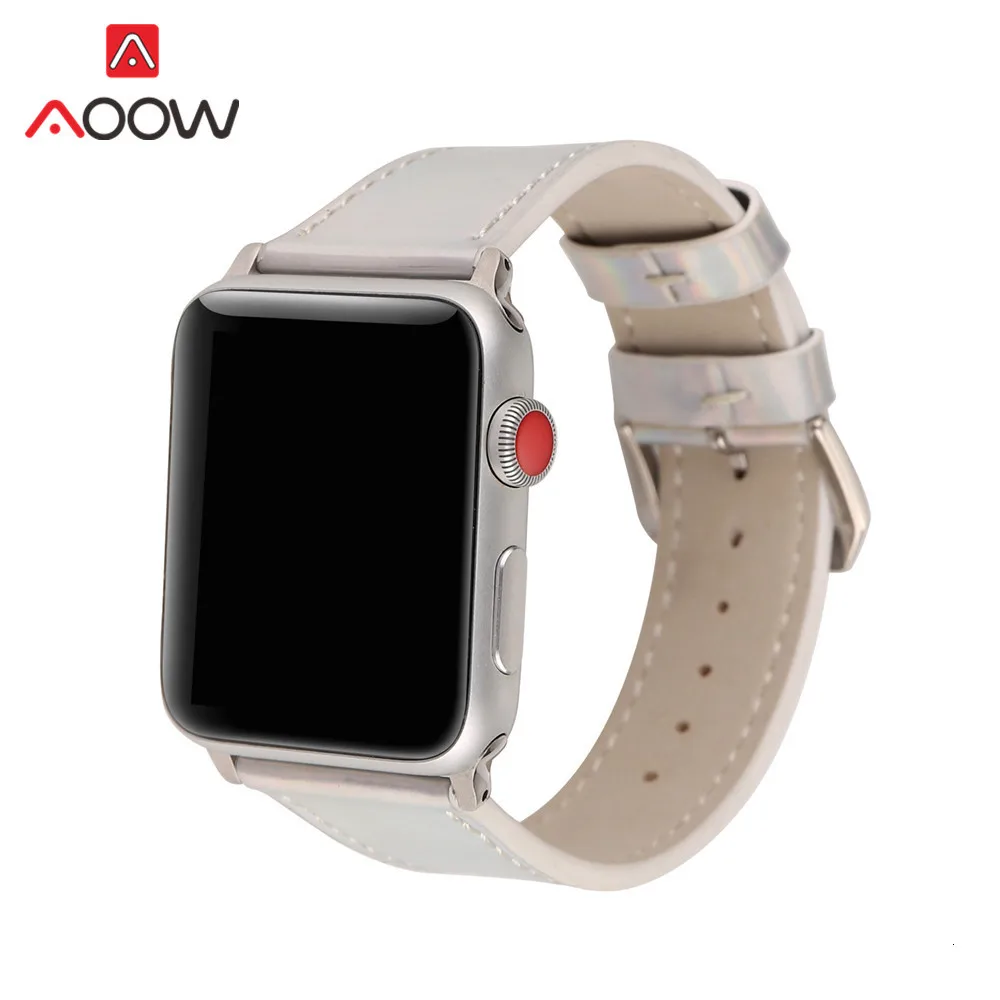 Модный Цветной кожаный ремешок для Apple Watch iwatch 4, 40 мм, 44 мм, 38 мм, 42 мм, лазерный ремешок для мужчин и женщин