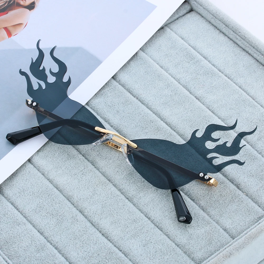 Солнцезащитные очки без оправы унисекс в форме огненного пламени УФ 400 |