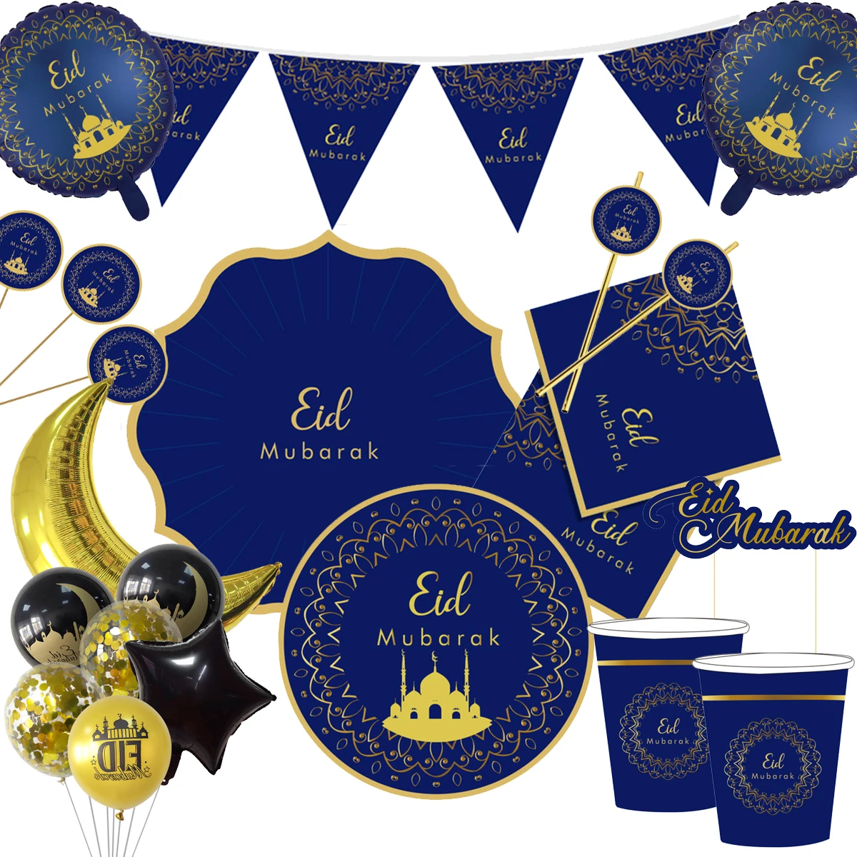 

EID Mubarak Disposable Tableware Set Cup Plate Ramadan Decoration Ramadan Kareem Muslim Islamic Party Decoration Gifts