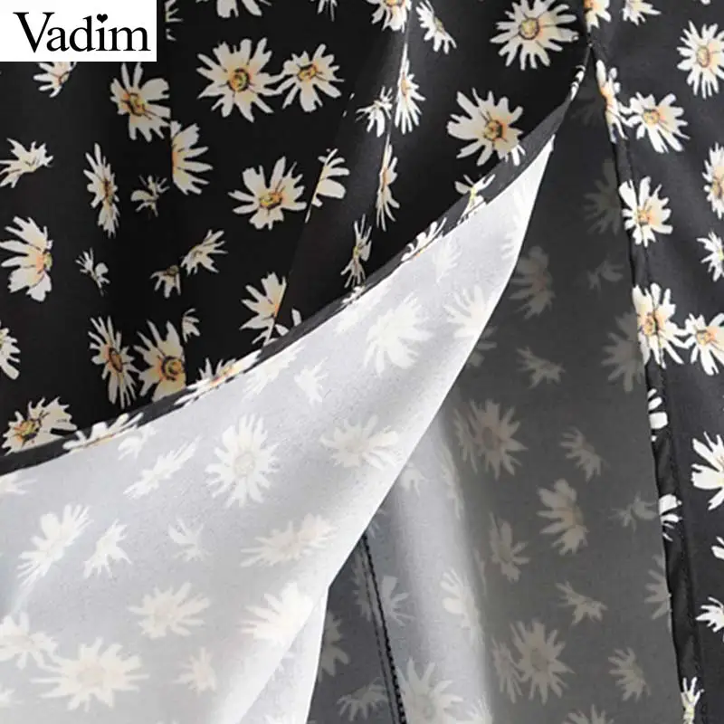 Vadim Женская Цветочная юбка миди с принтом ремень бантом боковой молнией Сплит