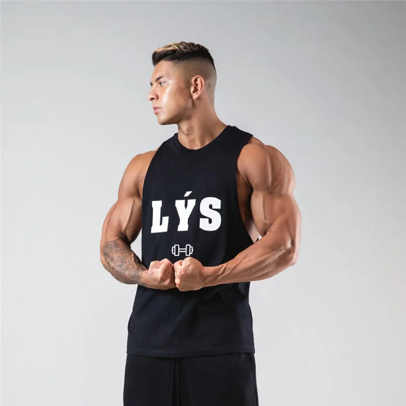 2021 Summer Male Workout Sleeveless Vest Mens Sportswear Fitness Print Comfortable Cotton Undershirt Gym Tank Tops | Мужская одежда