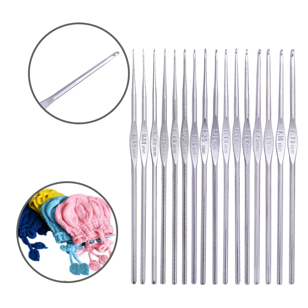 

16pcs Metal Crochet Hook Single Head Household Lace Sweater Hat Scarf Crochet Diy Tool Set 0.5mm-2.7mm