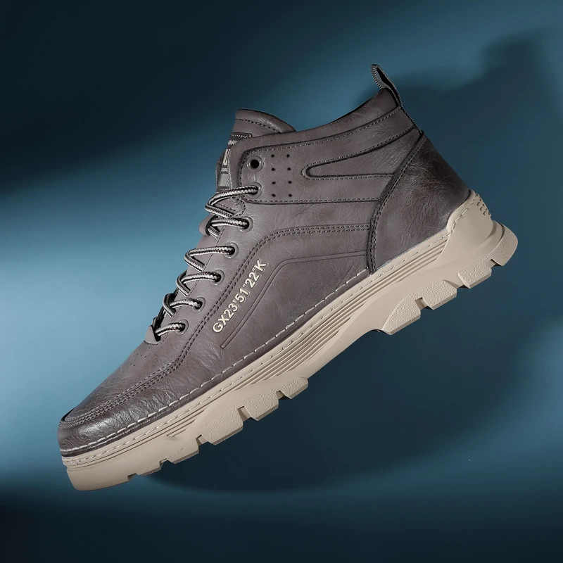 

Men's Martin Shoes Fashion Leather Classic Trend Mid-Top Shoes Outdoor Breathable Casual Platform Shoes British Retro Men Shoes