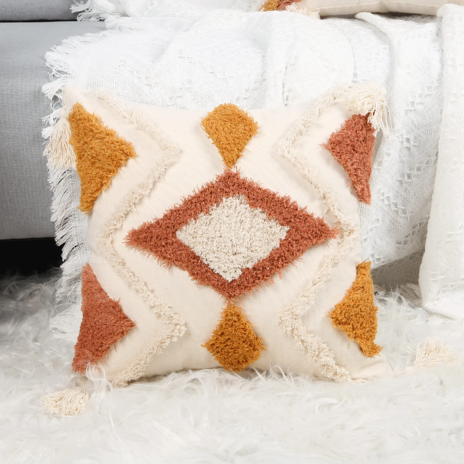 

1PC Kwasten Pillowcase Kussenhoes 45x 45Cm/ Beige Kussensloop Handgemaakte Vierkante Thuis Decoratie For A Woonkamer Bed Room