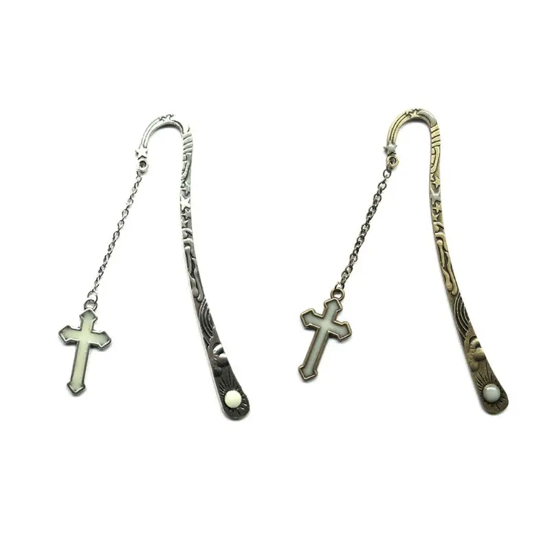 

Luminous Cross Bookmarks Retro Glowing Exquisite Metal Sun and Moon Stars Bookmarks Fluorescent Metal Multi-Purpose Jewelry
