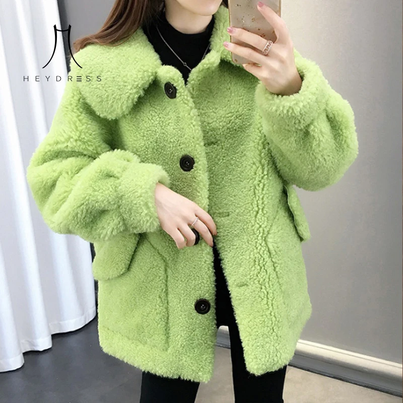 Зеленое однобортное Свободное пальто Heydress из искусственного меха женская