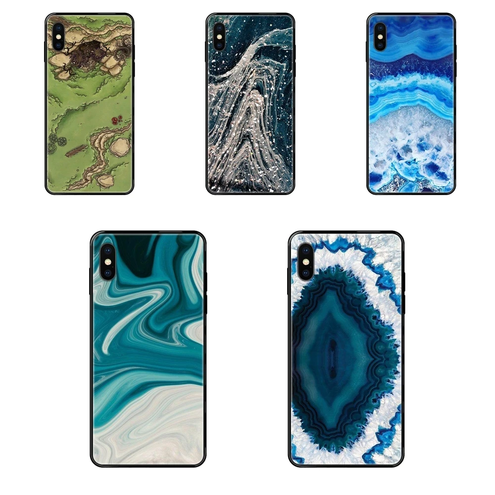 Colou Aqua Turquoise Agate Print Black Soft TPU Screen Protector For Xiaomi Redmi Note 4 5 5A 6 7 8 8T 9 9S Pro Max | Мобильные