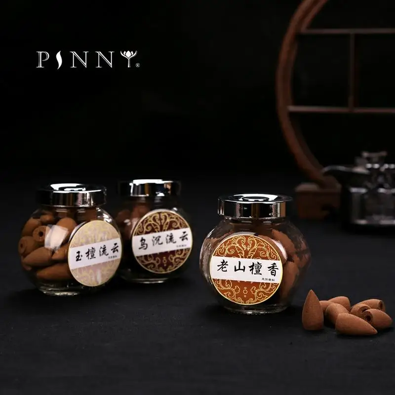 

PINNY High Quality Natural Perfume Sandalwood Agarwood Backflow Tower Incense Cone Smoke Eslpodcast Spices Glass Bottle