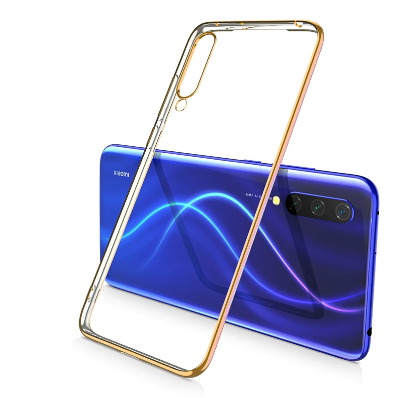 Прозрачный силиконовый чехол с покрытием для Xiaomi Mi 9 9T SE CC9 CC9e A3 RedMi Note 7 Pro 7A K20 Pro TPU Мягкий тонкий Чехол - Цвет: Золотой
