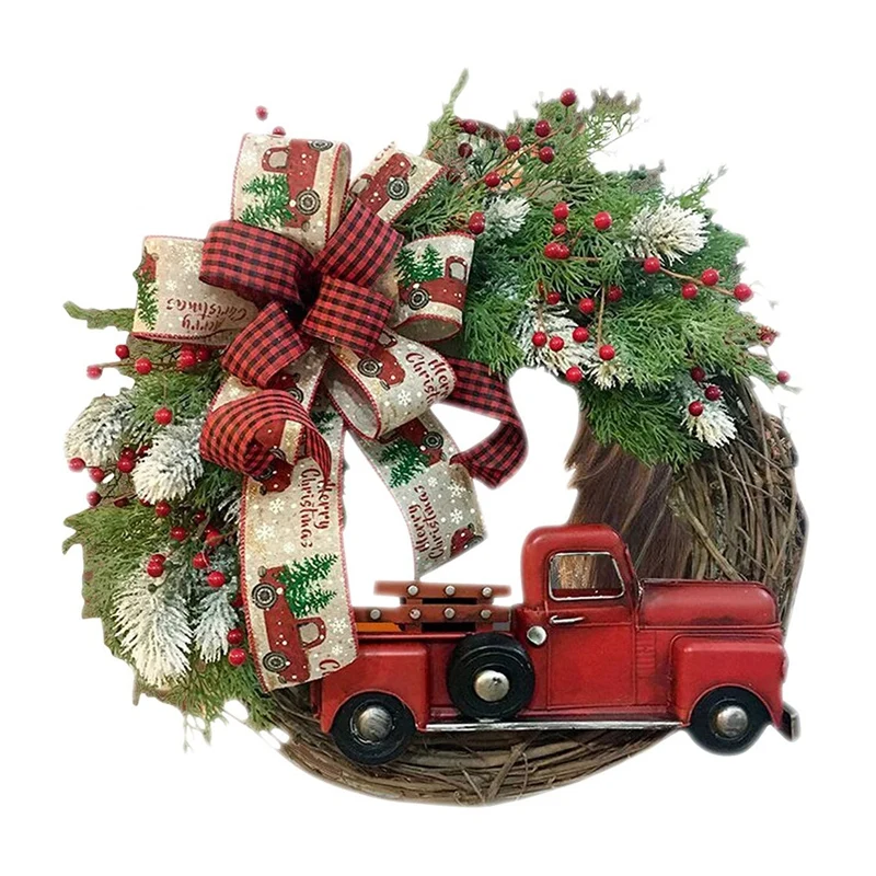 

Red Truck Christmas Wreath Vintage Farmhouse Red Truck Wreath With Pine Cones Winter Berry Wreath Rustic Fall Wreaths