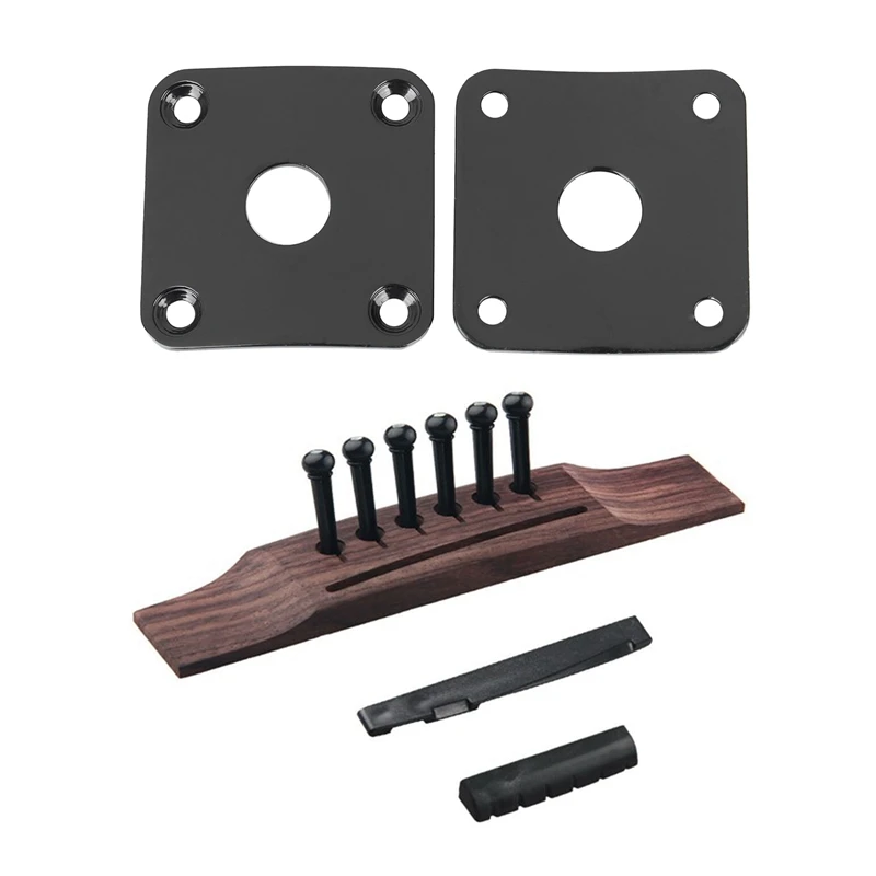

2 Pcs 35Mmx35mm Metal Square Guitar Jack Plates & 1 Pcs 6 Strings Acoustic Guitar Wooden Bridge Pins Saddle/Nut