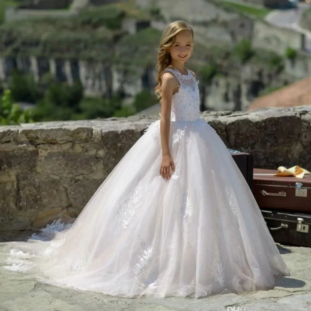 

NEW Flower Girl Wedding Bridesmaid Dress 2021 New Bead Decoration Long Lace Dress Flower Girl Party Dress