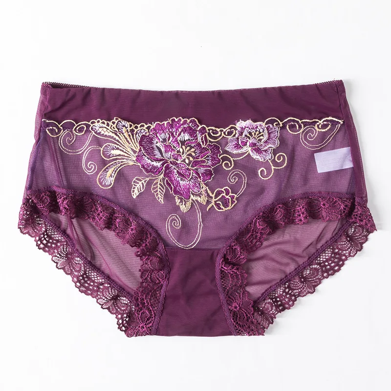 

Comfortable Women's Panties Ultra-thin Lace Briefs Sexy Flower Embroidery Underwear No Trace Mid-waist Ladies Underpants Soft