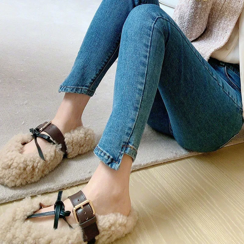 Zapatos mujer; обувь на плоской подошве; женские лоферы; Женская шерстяная обувь на платформе; Балетки с круглым носком; scarpe donna; слипоны; Buty Damskie; балетки на плоской подошве