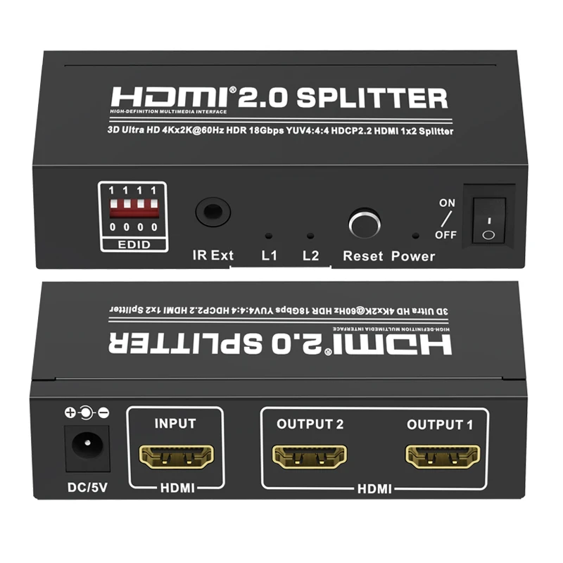 

HDMI-совместимый сплиттер 1 в 2 выхода 3D Ultra HD 4K 60 Гц HDMI 1x2 Переключатель HDR 18 Гбит/с EDID HDCP2.2 для ТВ приставки PS4 проектора ноутбука