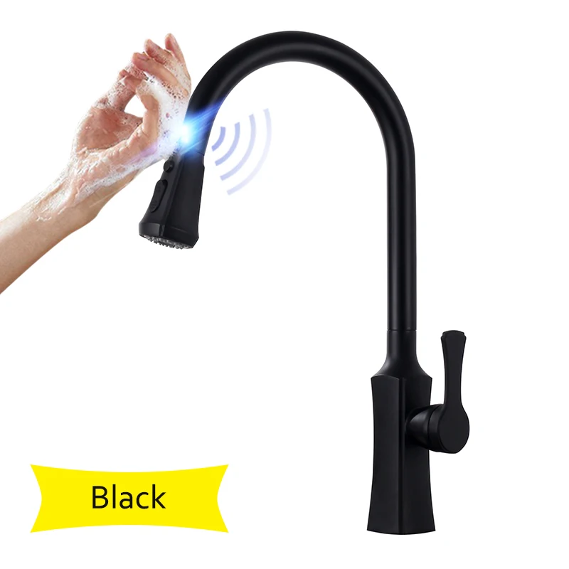 black Senlesen Sense кухонный кран выдвижной носик смеситель для раковины с струей распылителя хром/Матовый никель/черный - Цвет: black