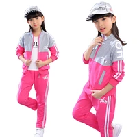 teen girls clothing sets girl sports suits kids cotton tracksuit children zipper jacketstriped pants 2pcs 3 4 5 6 8 10 12 year