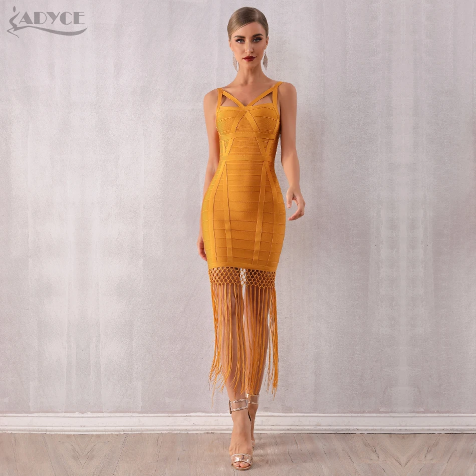 As Photo Adyce новое летнее женское облегающее платье с кисточками Vestidos сексуальное без рукавов с бахромой облегающее Клубное миди вечернее платье в стиле знаменитостей - Color: As Photo