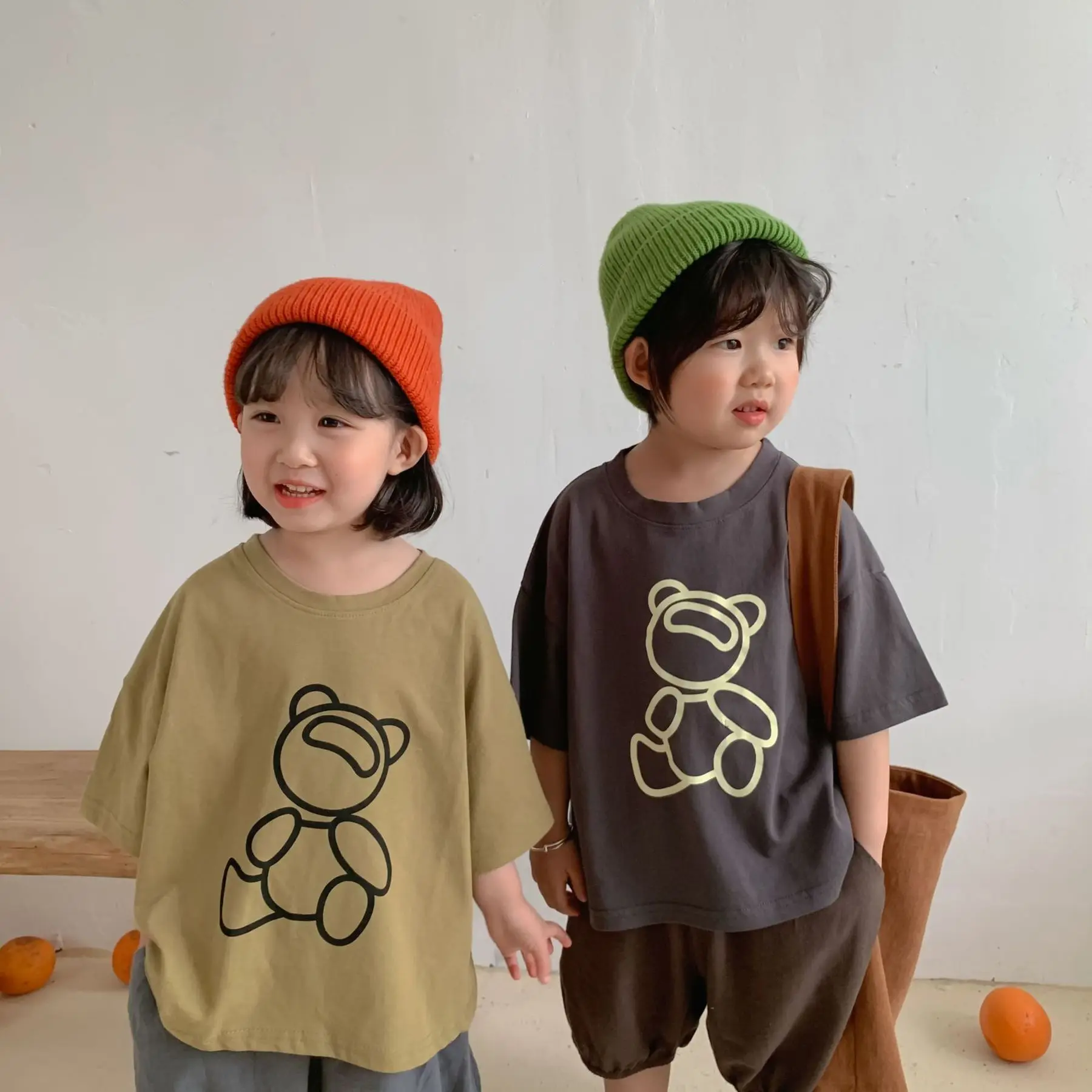 

Children's Clothing Summer New Kids Korean Short Sleeve T Shirts Cute Cartoon Baby Boys Girls Bear Print Cotton T-shirts 2-7 Y