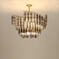artistic led postmodern clear smoky grey crystal designer hanging lamp lustre chandelier lighting fixture for foyer