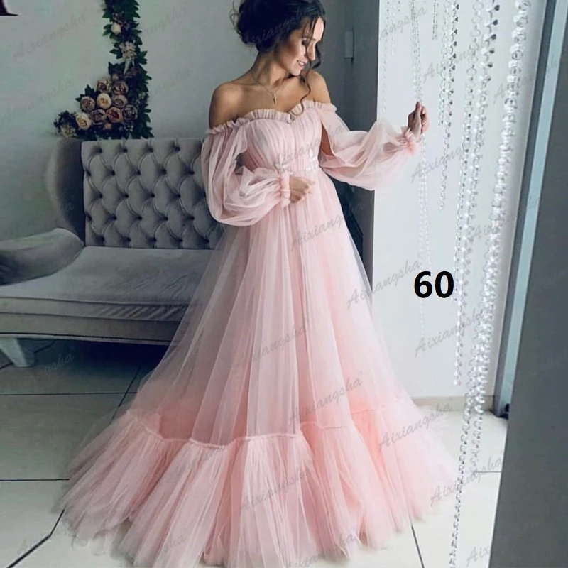 Синие Выпускные платья а-силуэта с открытыми плечами милое Тюлевое платье