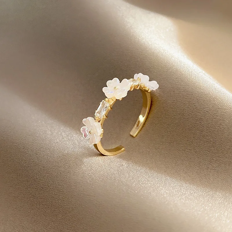 

Cute Shell Flower Rings For Women Girls Sweet Boho Delicate Fashion Zircon Finger Ring Adjustable Rings Jewelry Accessories Gift