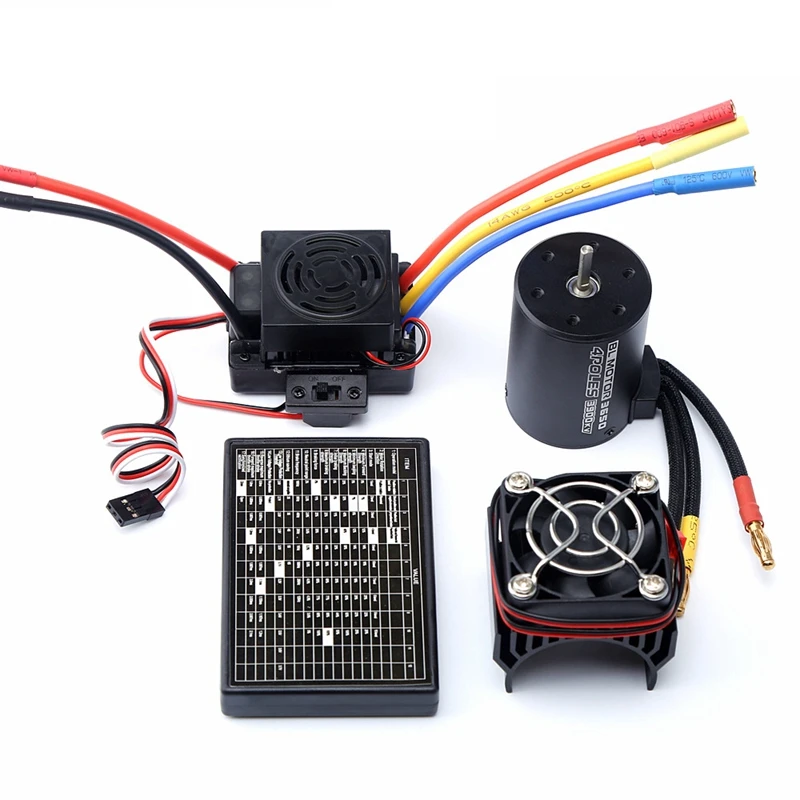 

3650 3900KV бесщеточный двигатель и 60A ESC & программатор автомобиля & радиатор Combo для 1:8/ 1:10 радиоуправляемых автомобилей/лодок