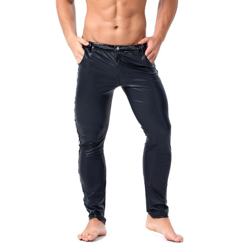 Сексуальные мужские крутые штаны AIIOU из искусственной кожи новинка черные