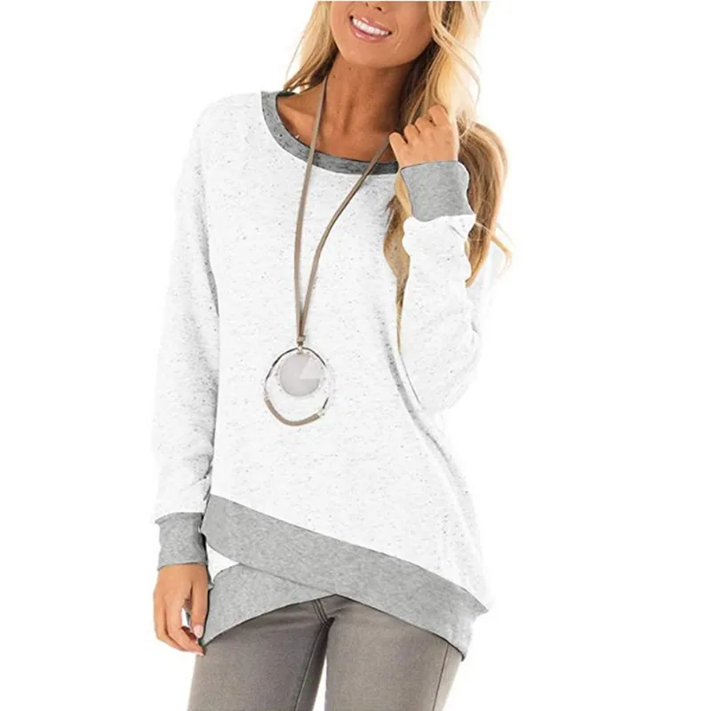 

2020 new hot sale round neck irregular stitching long sleeve top