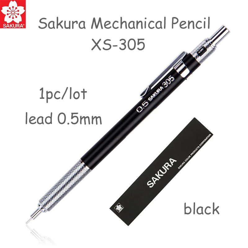 1 шт. Sakura XS-30 механический чертежный карандаш с ластиком сверху многоразового использования 0,3 мм 0,5 мм свинцовые выдвижные эскизные карандаши - Цвет: 1pc black skr xs305
