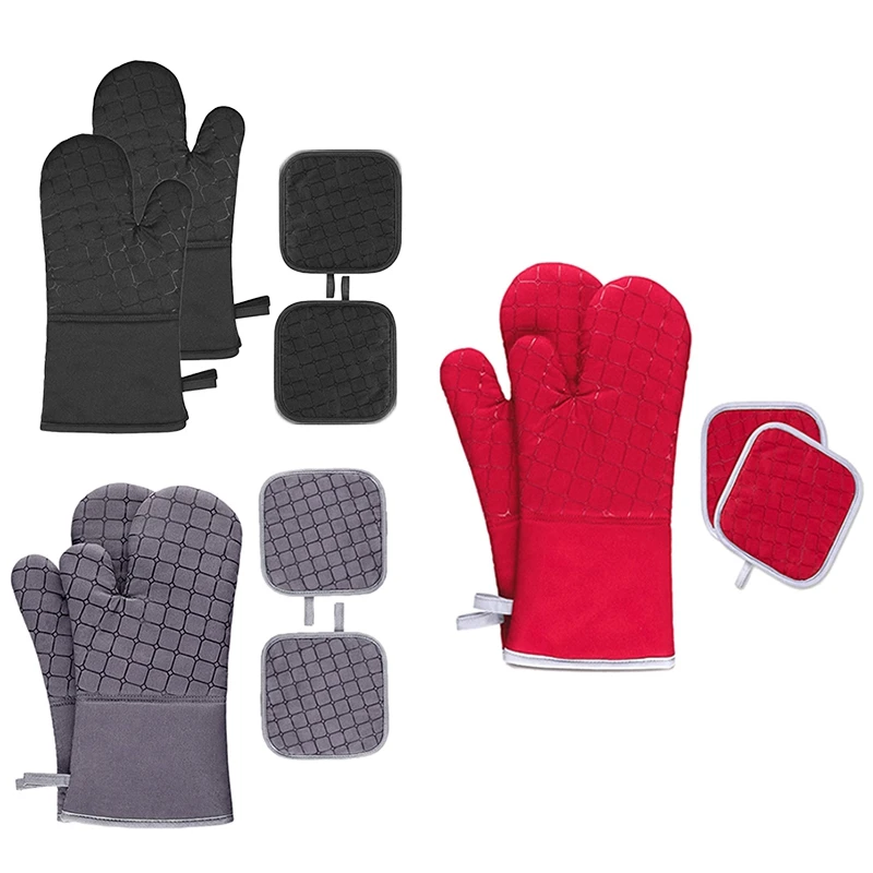 

Oven Mitts And Pot Holders Sets: 550 Degreef Heat Resistant Oven Mitts Thick Cotton Cooking Gloves For Baking