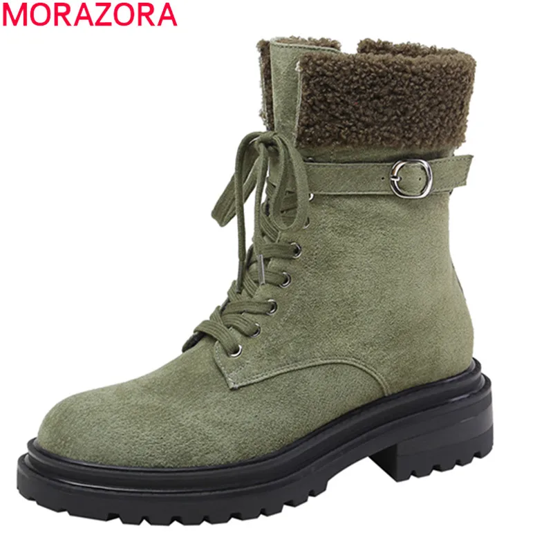 

MORAZORA 2021 new arrival women boots square heels round toe lace up ankle boots winter keep warm high quality ladies shoes