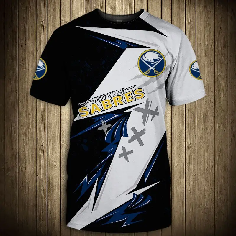 

Buffalo Fashion Casual Men Sabres t-shirt Stitching Design Graffiti White Cow Print Cool Tops