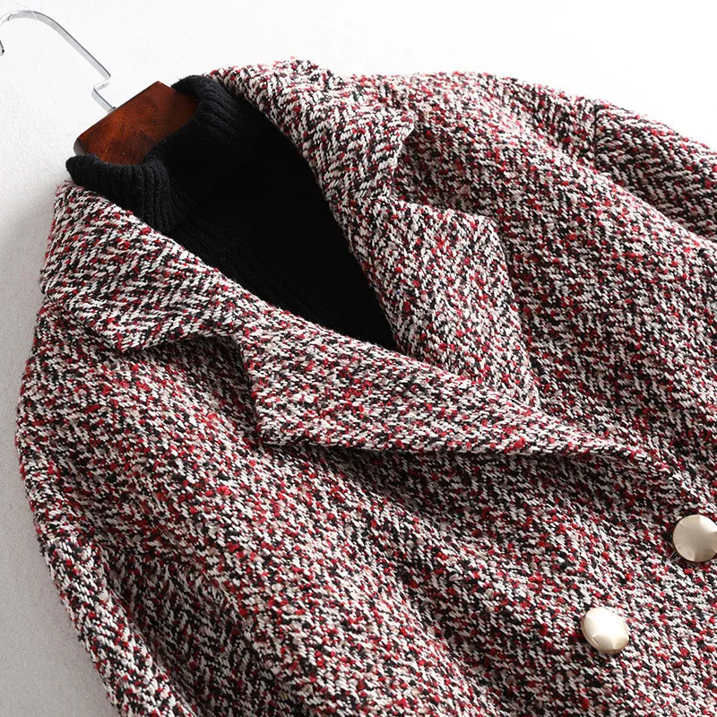 Женское шерстяное пальто свободного кроя двубортное из смешанной шерсти размера