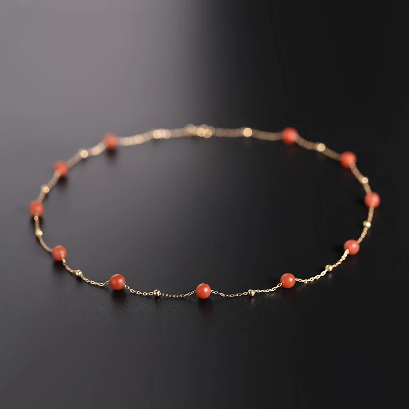

DMBS191 Baoshan South Red Agate Necklace Female Heaven Genuine Natural Yellow 14K Gold Injection Clavicle Chain