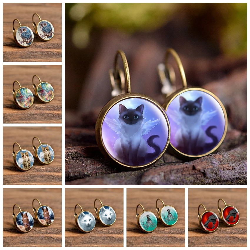 Серьги гвоздики женские со стеклянным кабошоном модные ювелирные украшения