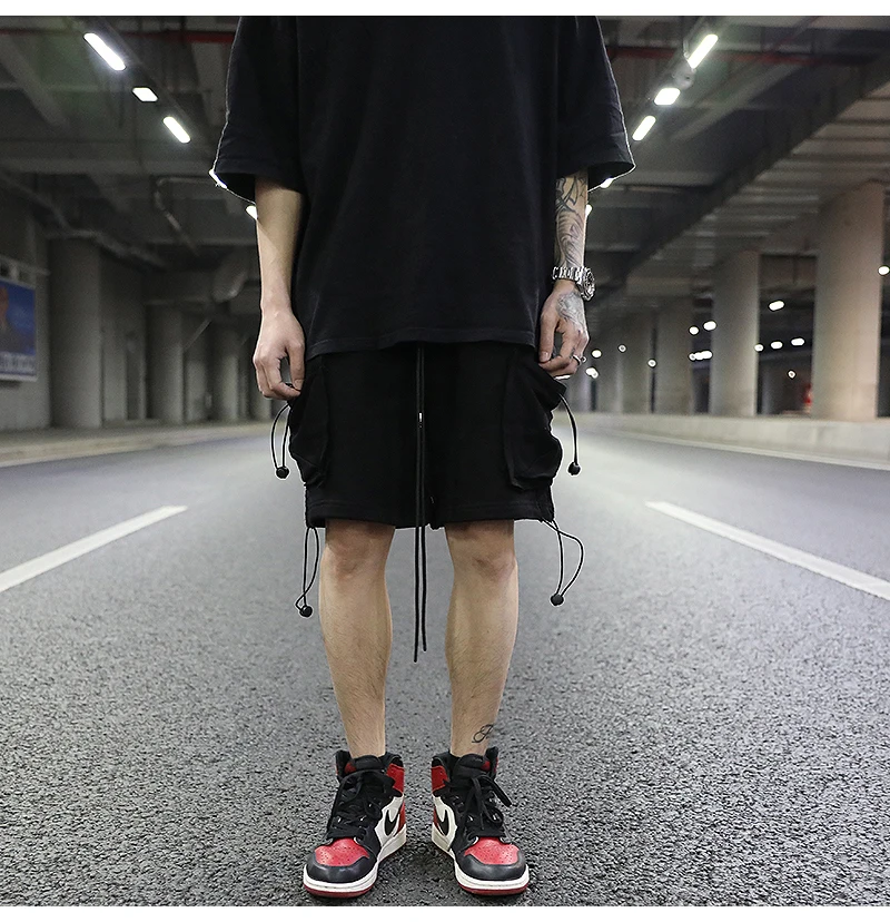 Мужские повседневные махровые шорты в уличном стиле с отстрочкой и карманами из