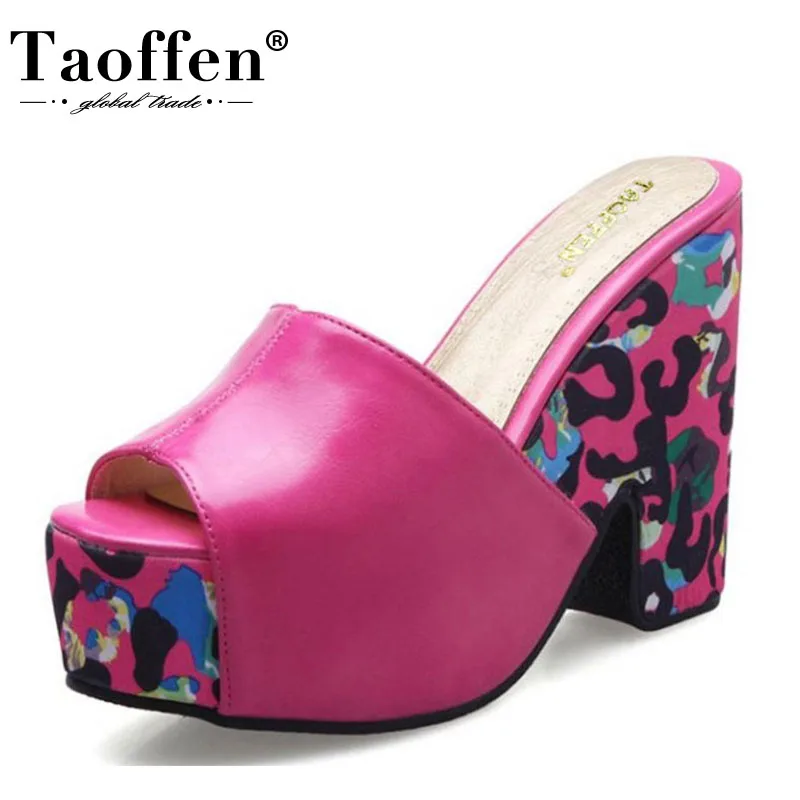 Женские босоножки на массивной танкетке TAOFFEN летние леопардовые шлепанцы без