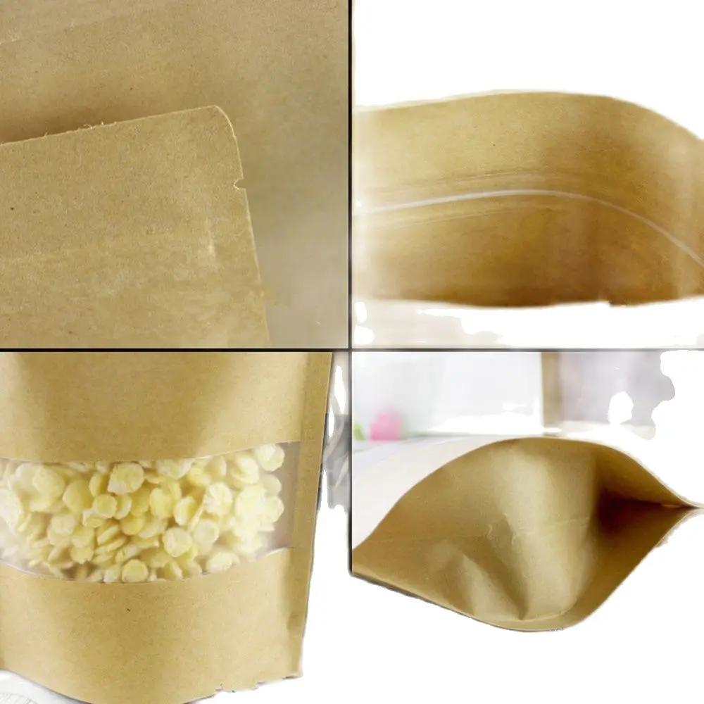 

50 piece zipper lock kraft paper standing bag frosted window reusable closelable ripping food bean bag
