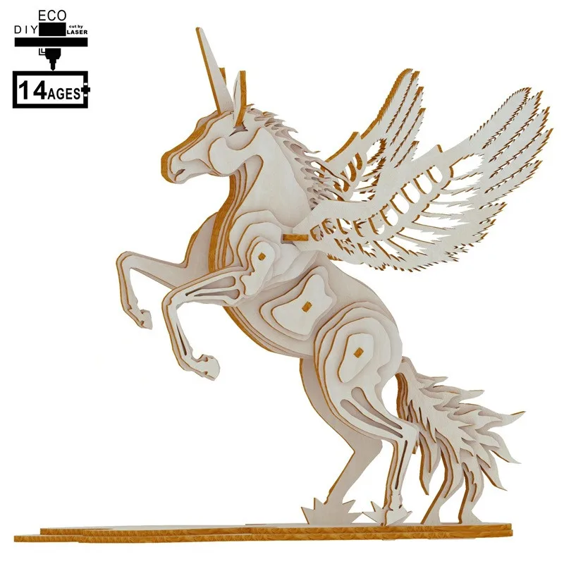 

Woodcraft assembly kit puzzles educational games DIY Unicorn 3d wooded puzzles for kids Adult Christmas birthday gifts