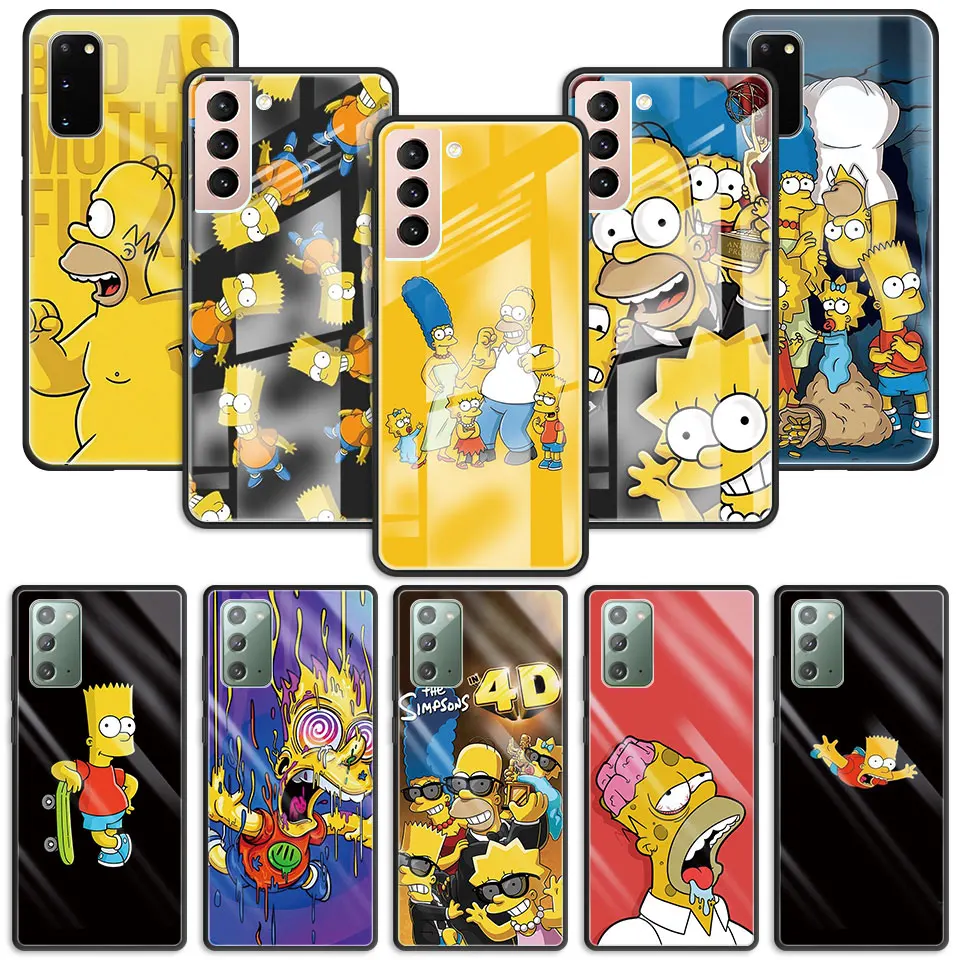 

The Simpson Cute Funda for Samsung Galaxy S20 FE S21 Note 20 Ultra S10 Plus Tempered Glass Case Cover Luxury Coque