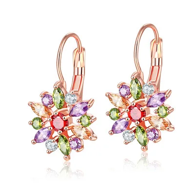 

NEW Fashion Rose Gold Color Hoop Earrings Flower Cluster Clear Crystal Zirconia Earring for Women Jewelry Brincos
