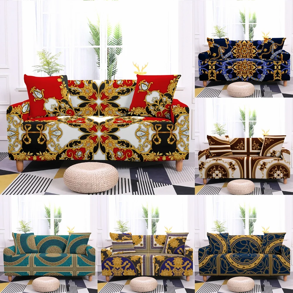 

European Style Elastic Sofa Covers For Living Room Stretch Golden Floral Couch Cover Colorful Sofa Slipcover Airchair Protector